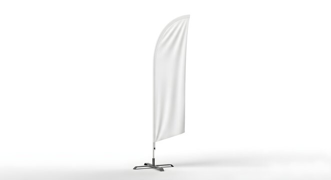 Blank white outdoor vertical feather flag or advertising banner stand mockup template on an isolated background, ideal for marketing design presentation and branding display.