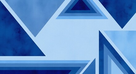 Obraz premium Layered Blue Triangles Creating Dynamic Depth in a Distressed Paper Minimalist Aesthetic