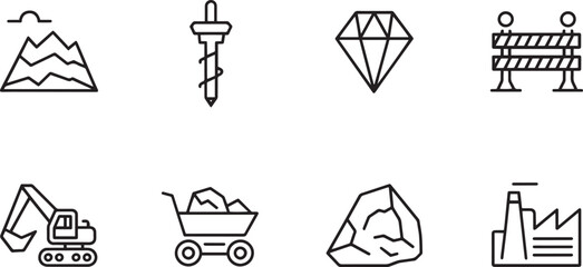 Fototapeta premium Collection of various linear icons representing tools and industrial equipment isolated
