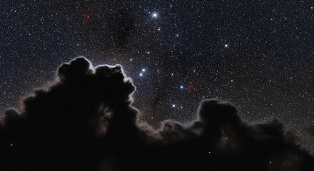 Naklejka premium Cosmic Dark Clouds Silhouetted Against Countless Stars Deep Space Night Astrophotography Luminous Detail