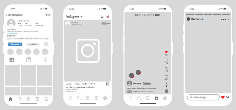 instagram new grid size template update. Instagram new update template with smartphone. Instagram social network app UI interface mockup design. Instagram post reels story template frame with phone mo