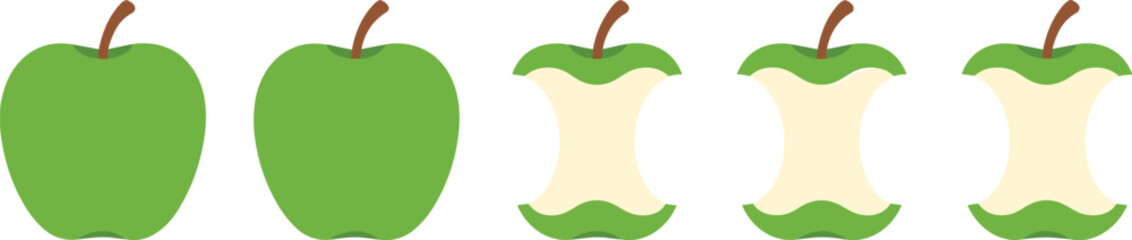 Vector illustration of fresh green apples and apple cores for healthy food and organic fruit designs. © MdIbrahimIslam