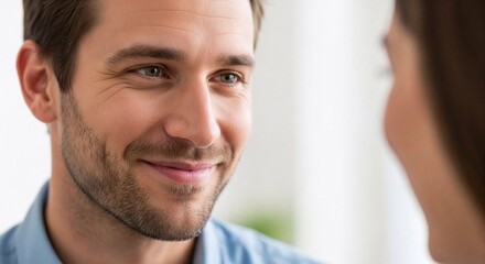 Obraz premium Man Understanding Compliments with Smile in Bright Atmosphere for World Compliment Day, Blogs, Social Media, Emotional Awareness, and Relationship Articles