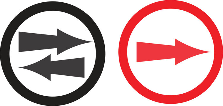 Directional Arrow Icons Set with Black and Red Circular Borders Isolated on White