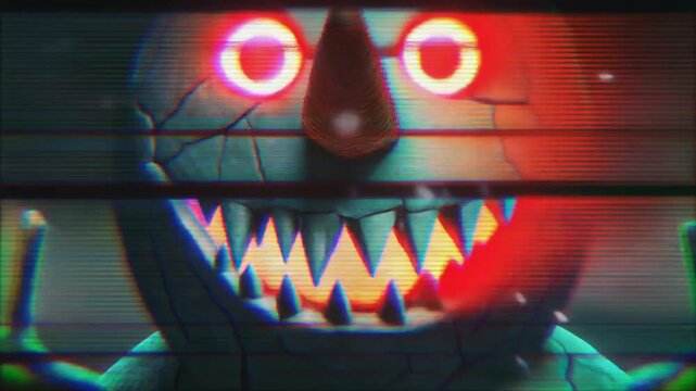 Creepy Snowman with Glowing Red Eyes in Dark Winter Night