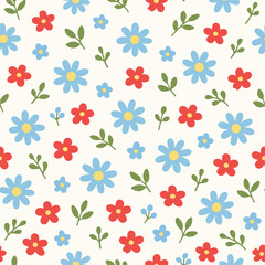 Hand_Drawn_Blue_Daisy_and_Red_Flower_Seamless_Pattern