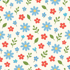 Hand_Drawn_Blue_Daisy_and_Red_Flower_Seamless_Pattern_Design