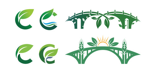 leaf logo combination bridge and letter C design vector illustration