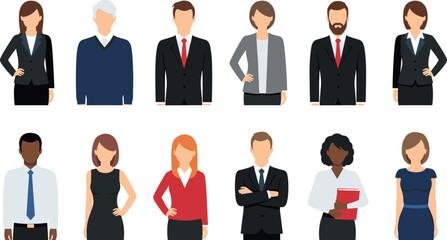 Set of diverse professional business people avatars and office worker characters in formal wear flat vector illustration