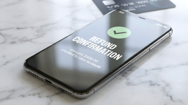 Mobile phone displaying tax refund confirmation message with high dollar amount and checkmark
