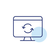 Fototapeta premium Refresh arrows on computer screen. System update, software upload and installation. Pixel perfect, editable stroke vector icon