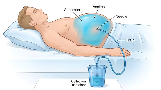 Medical Illustration of Paracentesis Procedure for Ascites