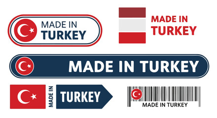 Set of 5 Made in Turkey vector labels and barcode