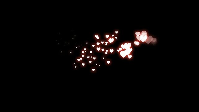 Heart shape frame with pink sparkling particles and shimmering light trails, floating love icons bokeh lights, romantic valentine&rsquo;s day overlay animation, transparent background motion graphic 4k