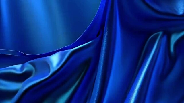 Flowing Luxurious Blue Satin Fabric Texture Abstract Background