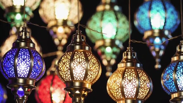Ramadan lantern hanging on bokeh background.
