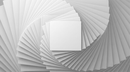 Minimal white square layered in a spiral pattern with soft depth and shadow.