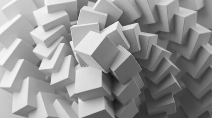 Minimal white cubes and arrow shapes clustered in a modern abstract 3D composition.