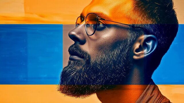 Man with glasses and beard in colorful abstract art