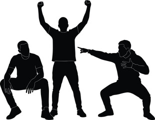 Human Silhouette Illustration Featuring Expressive Figures in Dynamic Poses Depicted in Black Vector Style Representing Celebration and Recognition Concepts