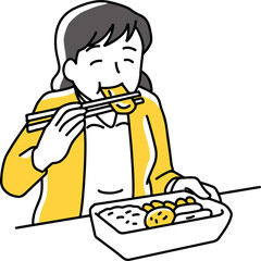 お弁当を食べる女性