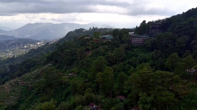 Aerial Landscape of Baguio's Cordillera Mountains, Forests, Rice Terraces, and Valleys