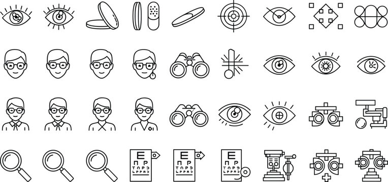 Vision and Eye Care Line Icons Set Optometry Outline Collection