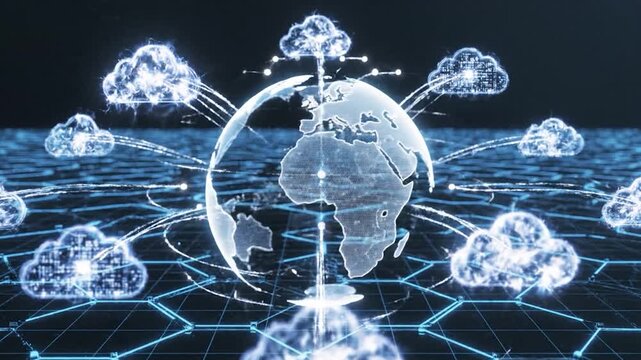 Digital radar scanning and processing data on a futuristic network grid
