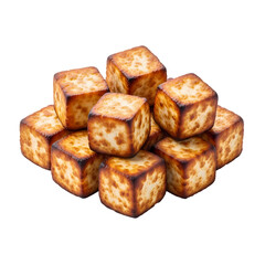 美味しそうな豆腐キューブ、黄金色に輝く料理