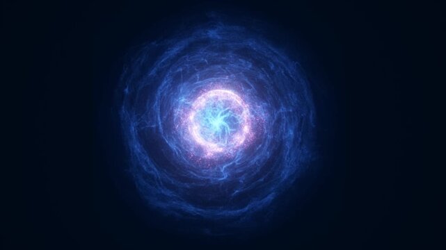 Dark blue energy vortex with a bright glowing core and swirling mist