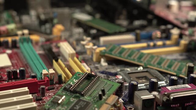 Electronic Waste, Computer Motherboard and Parts, Close Up