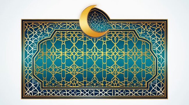 Elegant Islamic geometric pattern with crescent moon and gold accents