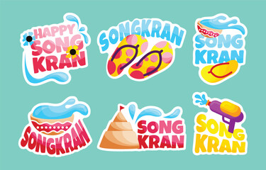 Fototapeta premium Songkran Sticker Set Template