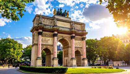 Fototapeta premium A majestic stone archway with three openings under a blue sky