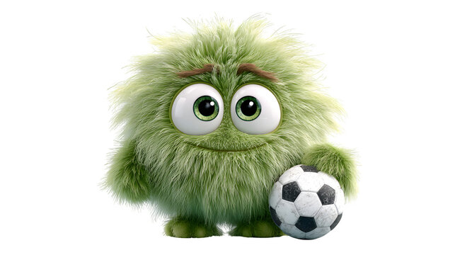 Adorable green monster with soccer ball for sports branding