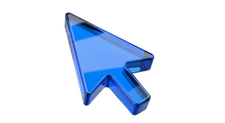Blue 3D Cursor Arrow Icon On Isolated Transparent Background