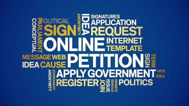 Online Petition animated word cloud-text design animation tag kinetic typography seamless loop.