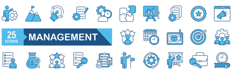 Business Management icon set Blue Monochrome Flat concept for vector illustration concept for leader, teamwork, management, strategy, organisation, symbol, people, human