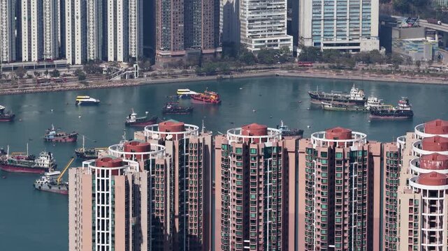 High density residential towers overlooking hong kong bay