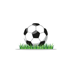 Obraz premium Classic black and white soccer ball resting on green grass, isolated on white background