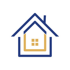 Obraz premium Modern Home Logo Icon Blue and Gold Minimal Vector
