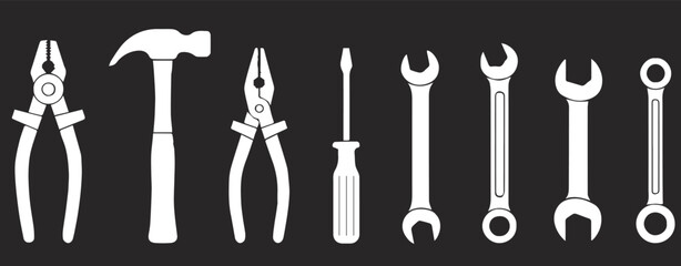tools collection of eight hand tool silhouettes vector icons © AIcon Star