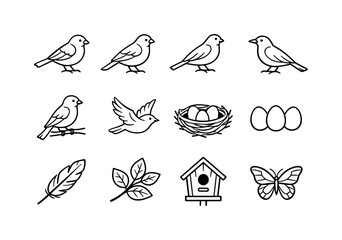 Fototapeta premium Garden Songbird Icons. garden songbirds outline set. Line outline icon set of garden songbirds outline set:
