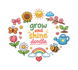 Fototapeta premium Grow and Shine Doodle. grow and shine doodle. Hand drawn illustration of grow and shine doodle. sunflower,