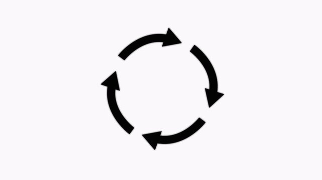 Three rotating arrow circle animation Circular Arrow Loop Animation on White Background .arrow animated circle loading icon.