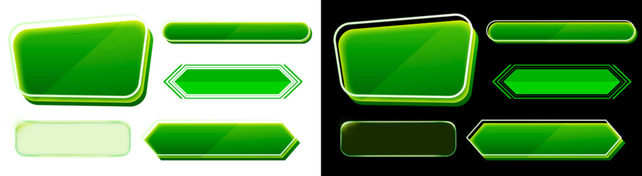 PNG image of&nbsp;A collection of glossy green web buttons, banners, and modern UI design elements in various shapes, perfect for interactive user interfaces and graphic projects on transparent background.