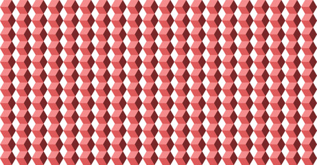 Seamless geometric pattern with repeating red and white hexagonal shapes. Created in a flat 3D isometric style with a monochromatic color palette.