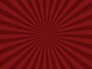 Red radial sunburst background. Concentric rays pattern in dark red and maroon shades. Created in flat graphic style with a vintage aesthetic.