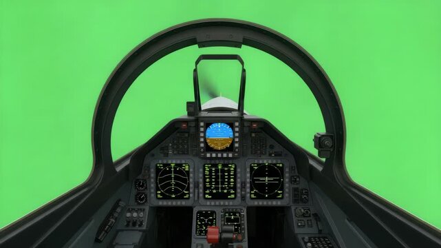 Modern Jet Fighter Cockpit View with Green Screen Background