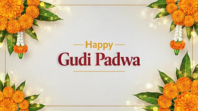 Happy Gudi Padwa Festival Background Template Marigold Flowers